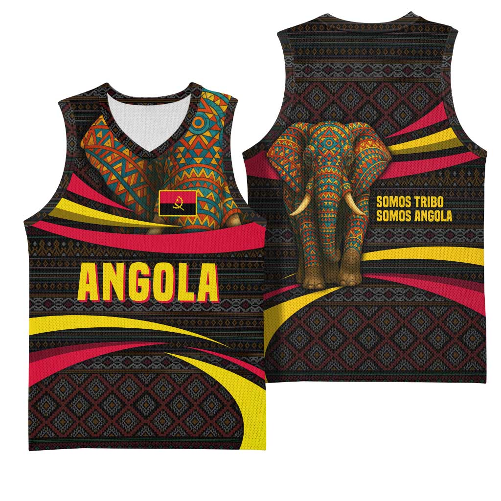Angola Basketball Jersey with Red Black Yellow Tribal Design and Elephant - Wonder Print Shop