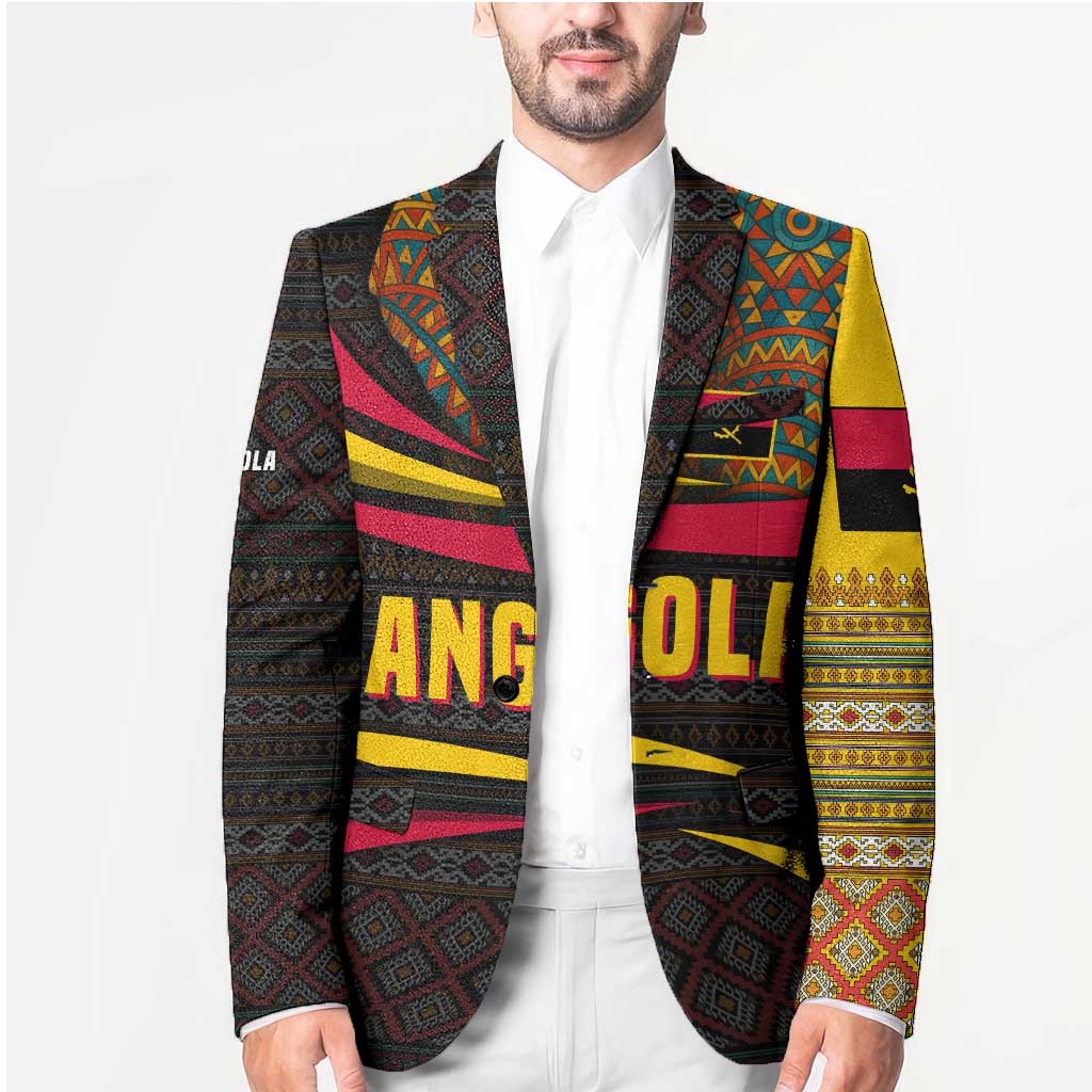 Angola Blazer with Red Black Yellow Tribal Design and Elephant - Wonder Print Shop