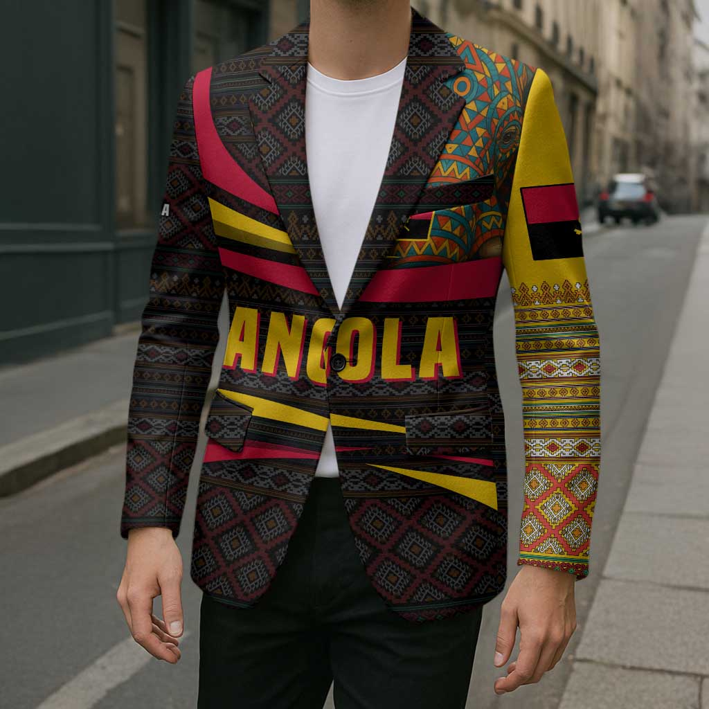 Angola Blazer with Red Black Yellow Tribal Design and Elephant - Wonder Print Shop