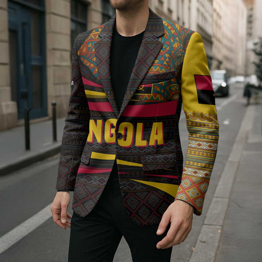 Angola Blazer with Red Black Yellow Tribal Design and Elephant - Wonder Print Shop