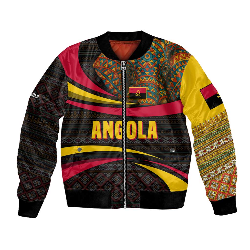 Angola Bomber Jacket with Red Black Yellow Tribal Design and Elephant - Wonder Print Shop