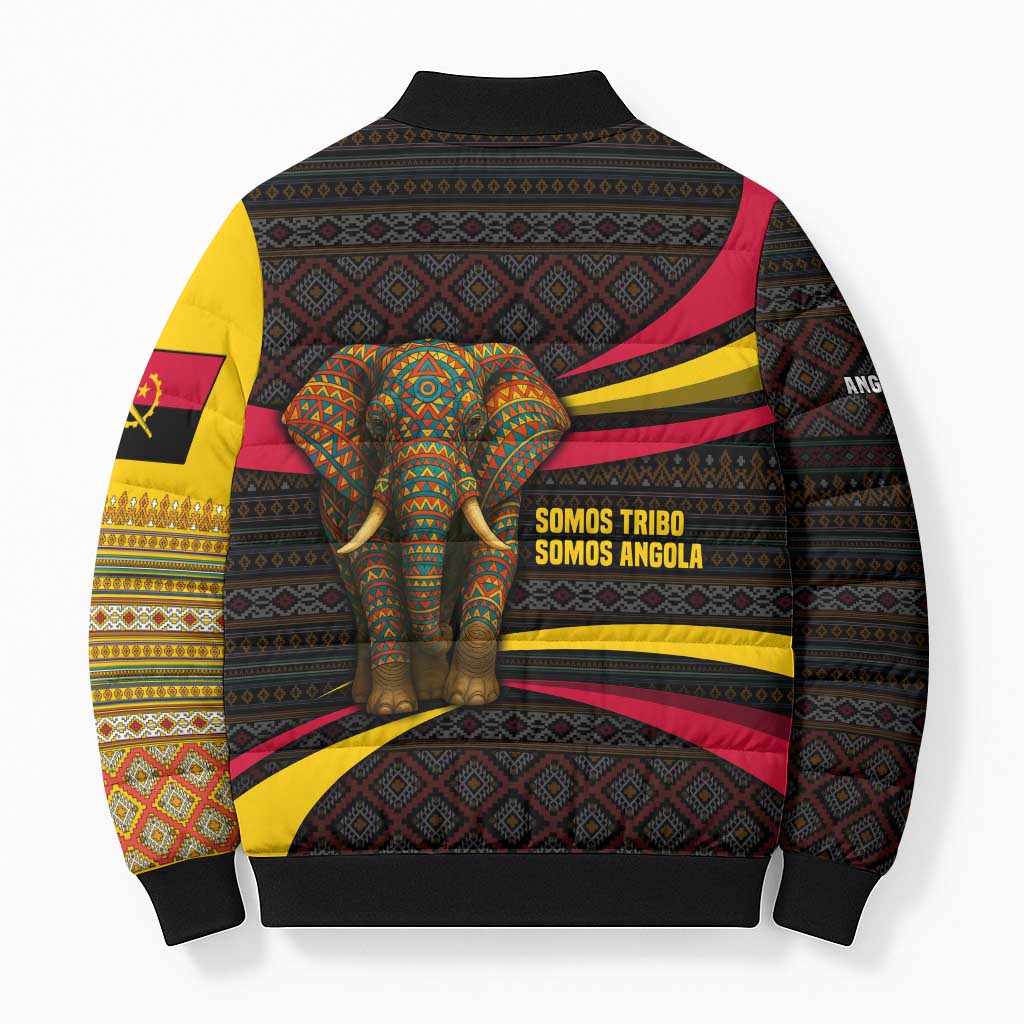 Angola Bomber Puffer Jacket with Red Black Yellow Tribal Design and Elephant - Wonder Print Shop