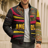 Angola Bomber Puffer Jacket with Red Black Yellow Tribal Design and Elephant - Wonder Print Shop