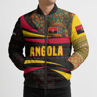 Angola Bomber Puffer Jacket with Red Black Yellow Tribal Design and Elephant - Wonder Print Shop