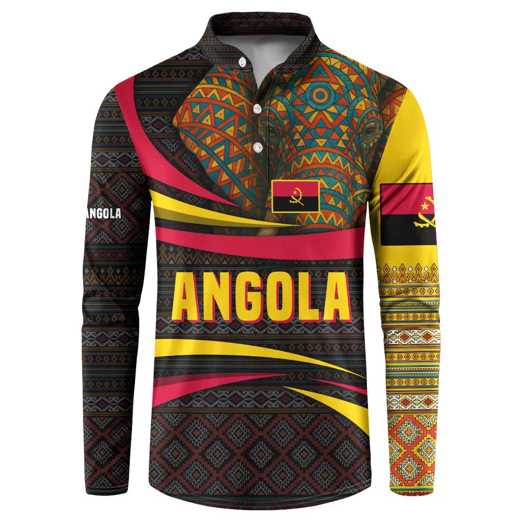 Angola Button Sweatshirt with Red Black Yellow Tribal Design and Elephant - Wonder Print Shop