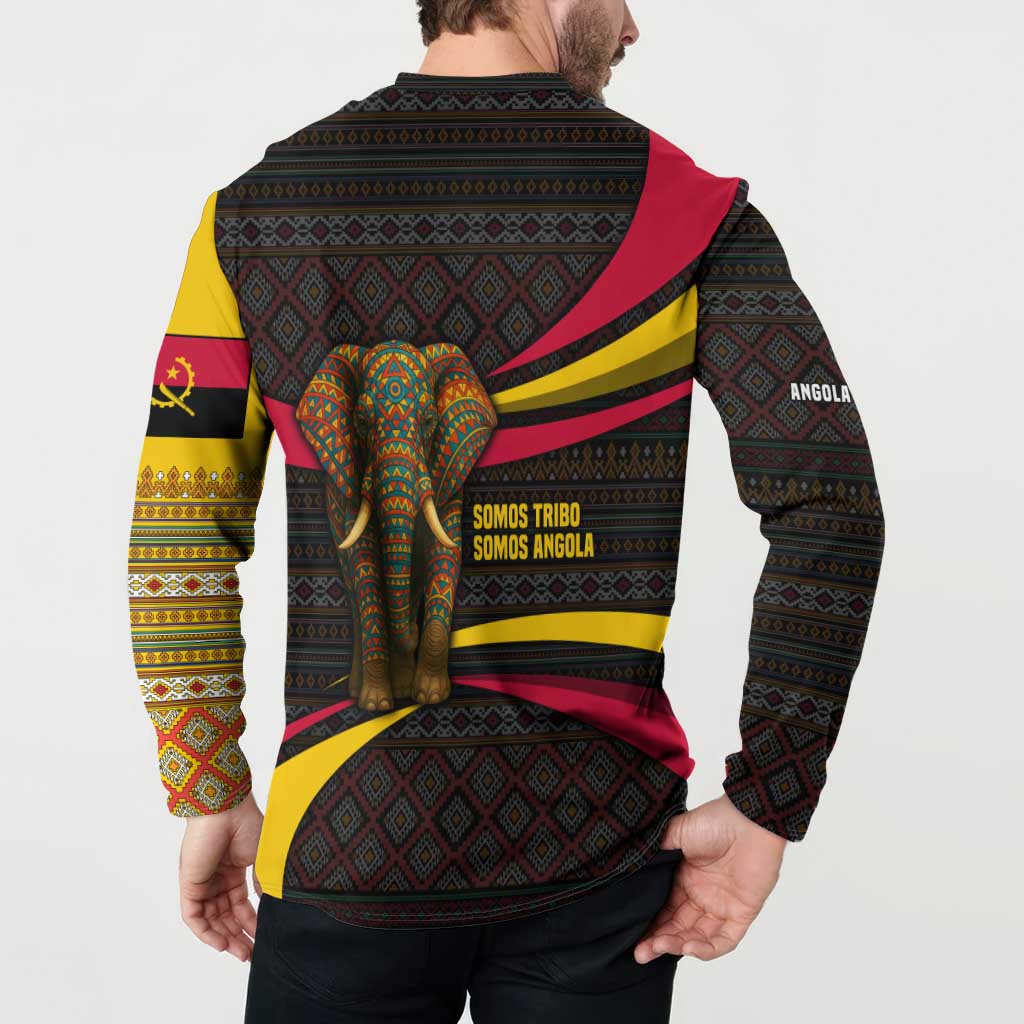 Angola Button Sweatshirt with Red Black Yellow Tribal Design and Elephant - Wonder Print Shop