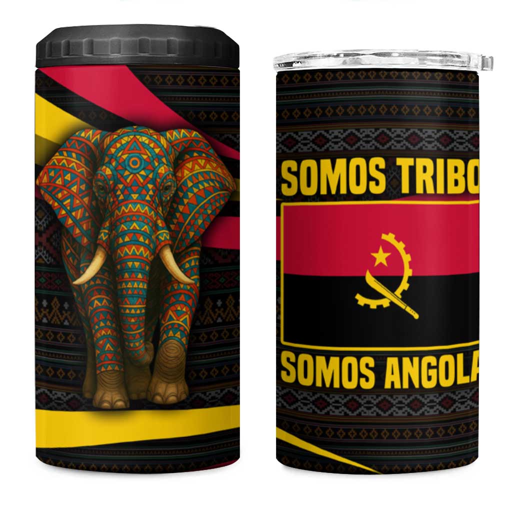 Angola 4 in 1 Can Cooler Tumbler with Red Black Yellow Tribal Design and Elephant - Wonder Print Shop