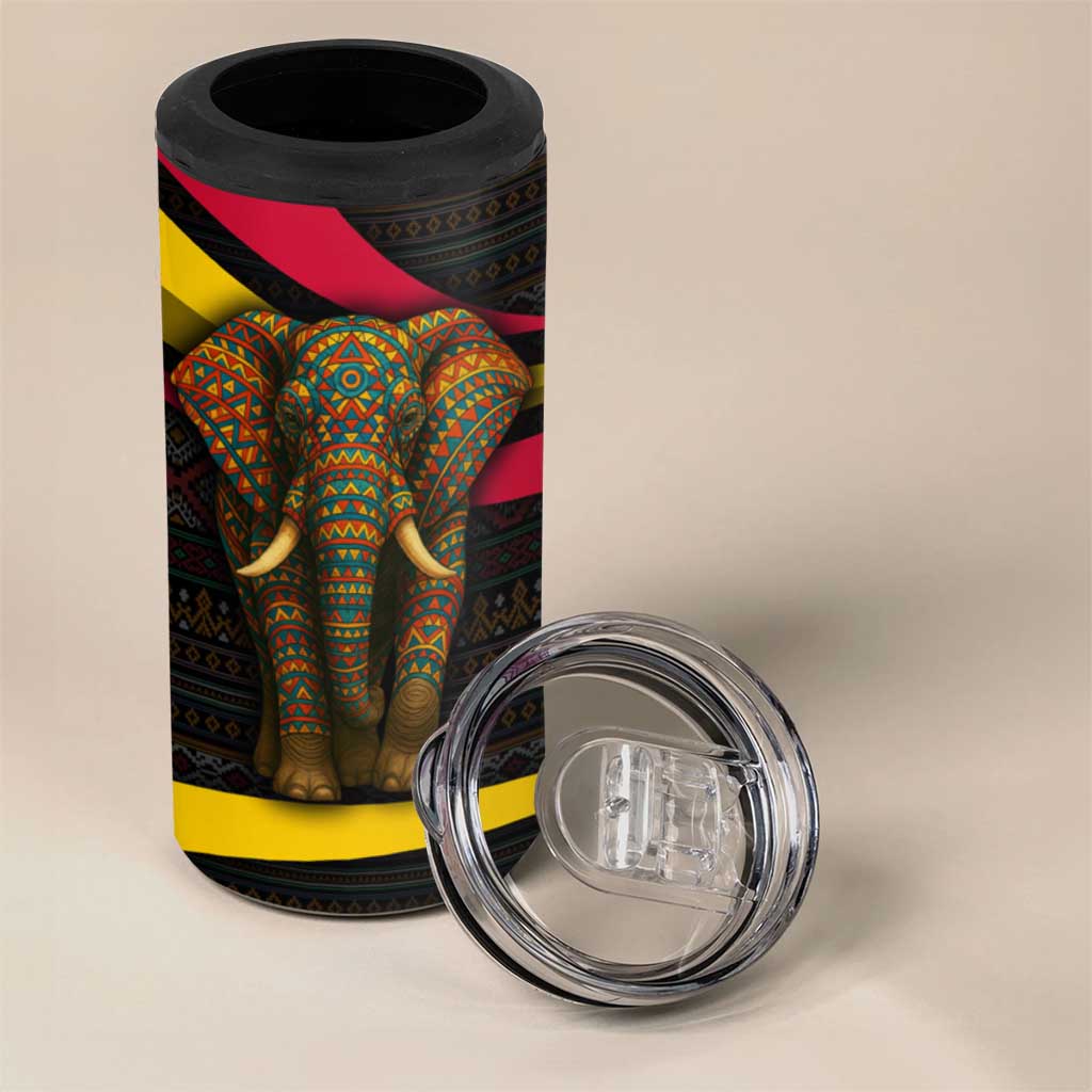 Angola 4 in 1 Can Cooler Tumbler with Red Black Yellow Tribal Design and Elephant - Wonder Print Shop