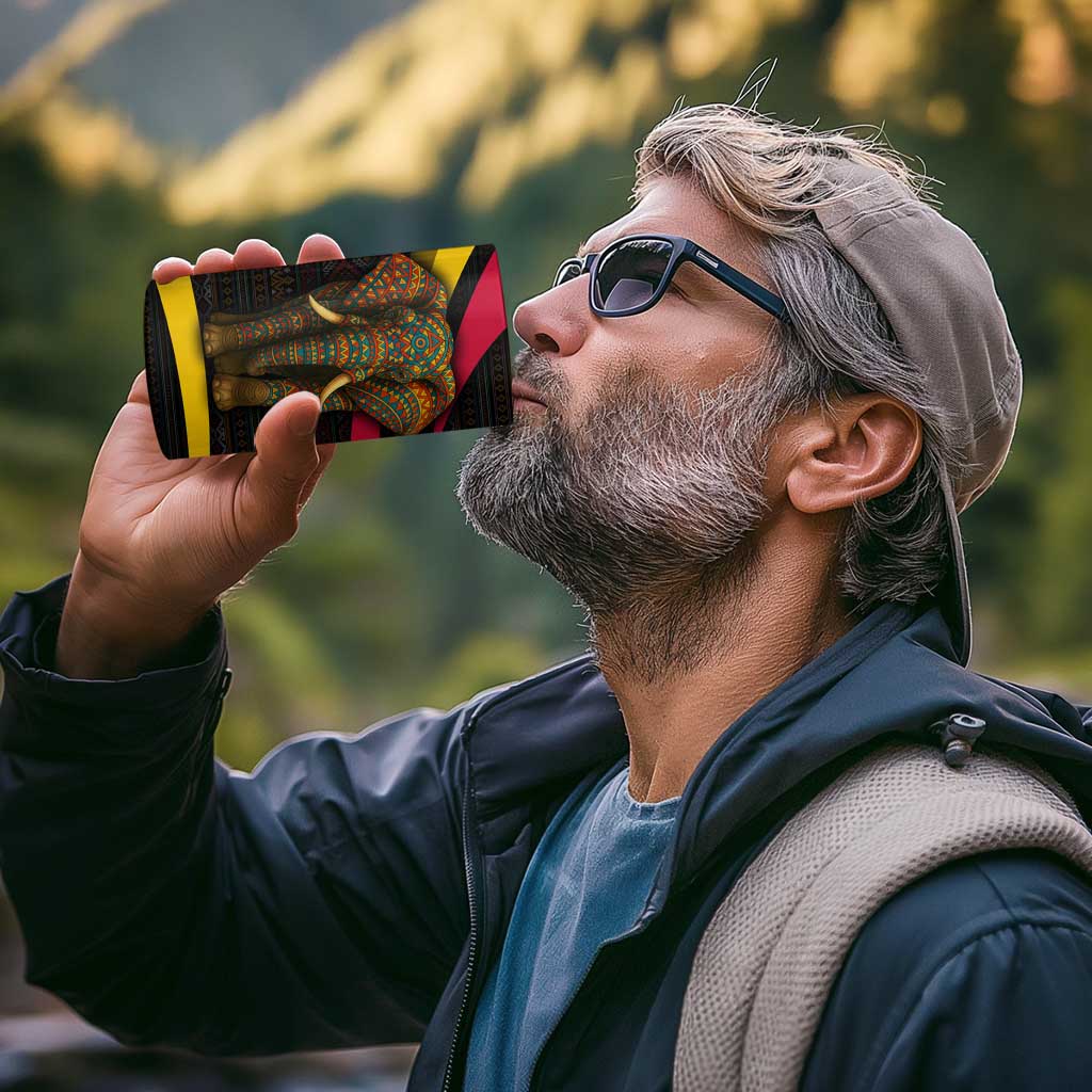 Angola 4 in 1 Can Cooler Tumbler with Red Black Yellow Tribal Design and Elephant - Wonder Print Shop