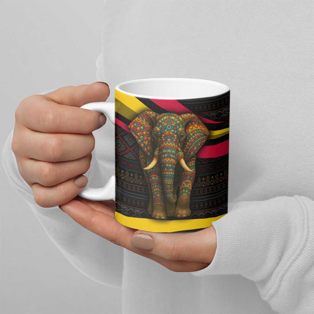 Angola Ceramic Mug with Red Black Yellow Tribal Design and Elephant - Wonder Print Shop