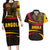 Angola Couples Matching Long Sleeve Bodycon Dress and Hawaiian Shirt with Red Black Yellow Tribal Design and Elephant - Wonder Print Shop