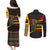 Angola Couples Matching Puletasi and Long Sleeve Button Shirt with Red Black Yellow Tribal Design and Elephant - Wonder Print Shop