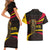 Angola Couples Matching Short Sleeve Bodycon Dress and Hawaiian Shirt with Red Black Yellow Tribal Design and Elephant - Wonder Print Shop