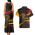 Angola Couples Matching Tank Maxi Dress and Hawaiian Shirt with Red Black Yellow Tribal Design and Elephant - Wonder Print Shop