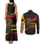 Angola Couples Matching Tank Maxi Dress and Long Sleeve Button Shirt with Red Black Yellow Tribal Design and Elephant - Wonder Print Shop