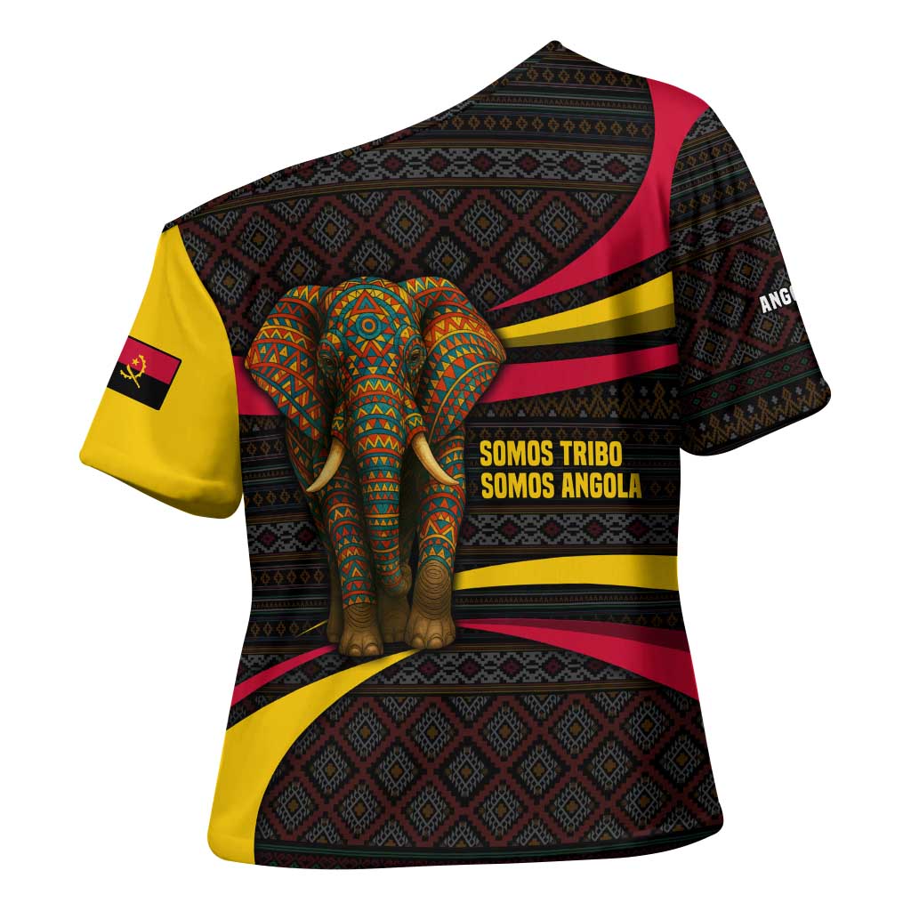 Angola Cross Shoulder Shirt with Red Black Yellow Tribal Design and Elephant - Wonder Print Shop