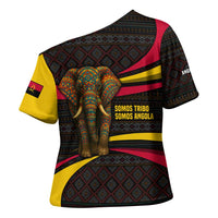 Angola Cross Shoulder Shirt with Red Black Yellow Tribal Design and Elephant - Wonder Print Shop