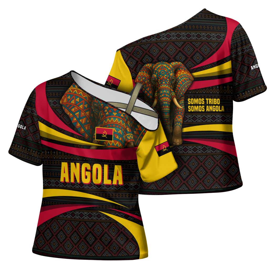 Angola Cross Shoulder Shirt with Red Black Yellow Tribal Design and Elephant - Wonder Print Shop