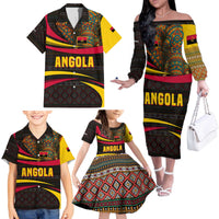 Angola Family Matching Off The Shoulder Long Sleeve Dress and Hawaiian Shirt with Red Black Yellow Tribal Design and Elephant - Wonder Print Shop