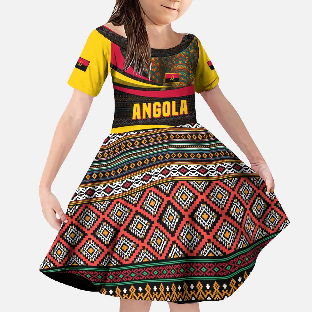 Angola Family Matching Off Shoulder Maxi Dress and Hawaiian Shirt with Red Black Yellow Tribal Design and Elephant - Wonder Print Shop