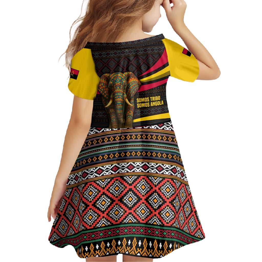 Angola Family Matching Off Shoulder Maxi Dress and Hawaiian Shirt with Red Black Yellow Tribal Design and Elephant - Wonder Print Shop