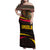 Angola Family Matching Off Shoulder Maxi Dress and Hawaiian Shirt with Red Black Yellow Tribal Design and Elephant - Wonder Print Shop