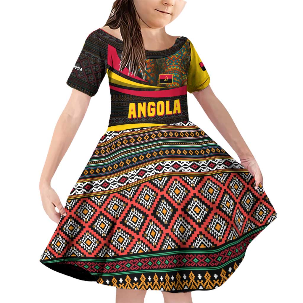 Angola Family Matching Off Shoulder Short Dress and Hawaiian Shirt with Red Black Yellow Tribal Design and Elephant - Wonder Print Shop