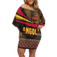 Angola Family Matching Off Shoulder Short Dress and Hawaiian Shirt with Red Black Yellow Tribal Design and Elephant - Wonder Print Shop