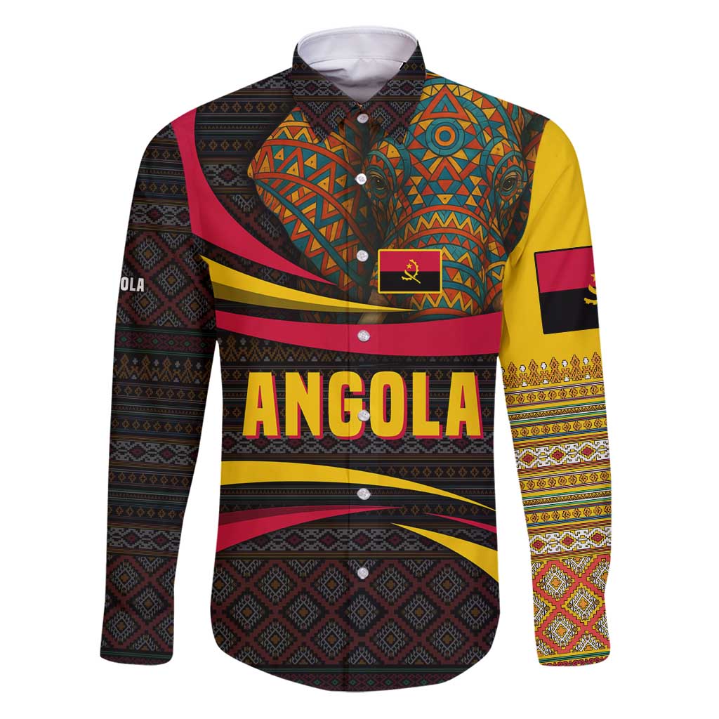 Angola Family Matching Puletasi and Hawaiian Shirt with Red Black Yellow Tribal Design and Elephant - Wonder Print Shop