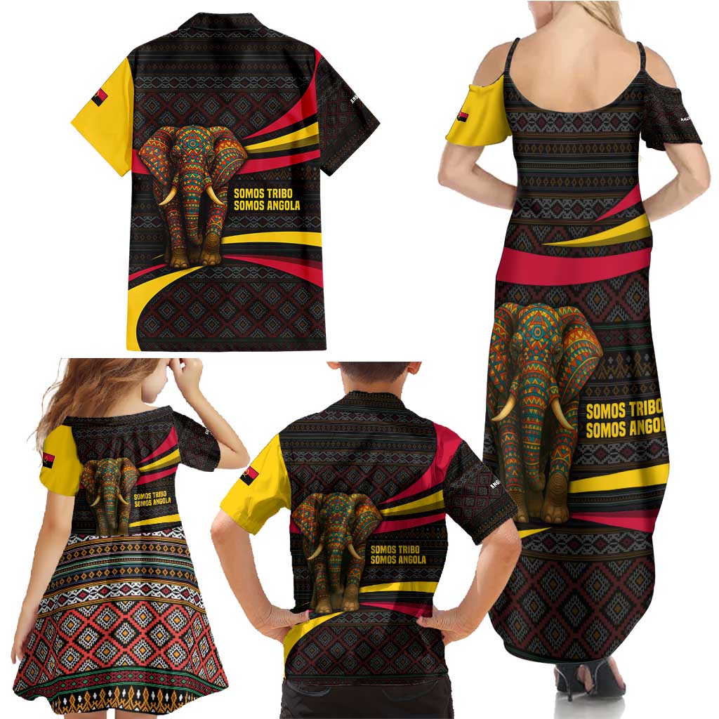 Angola Family Matching Summer Maxi Dress and Hawaiian Shirt with Red Black Yellow Tribal Design and Elephant - Wonder Print Shop