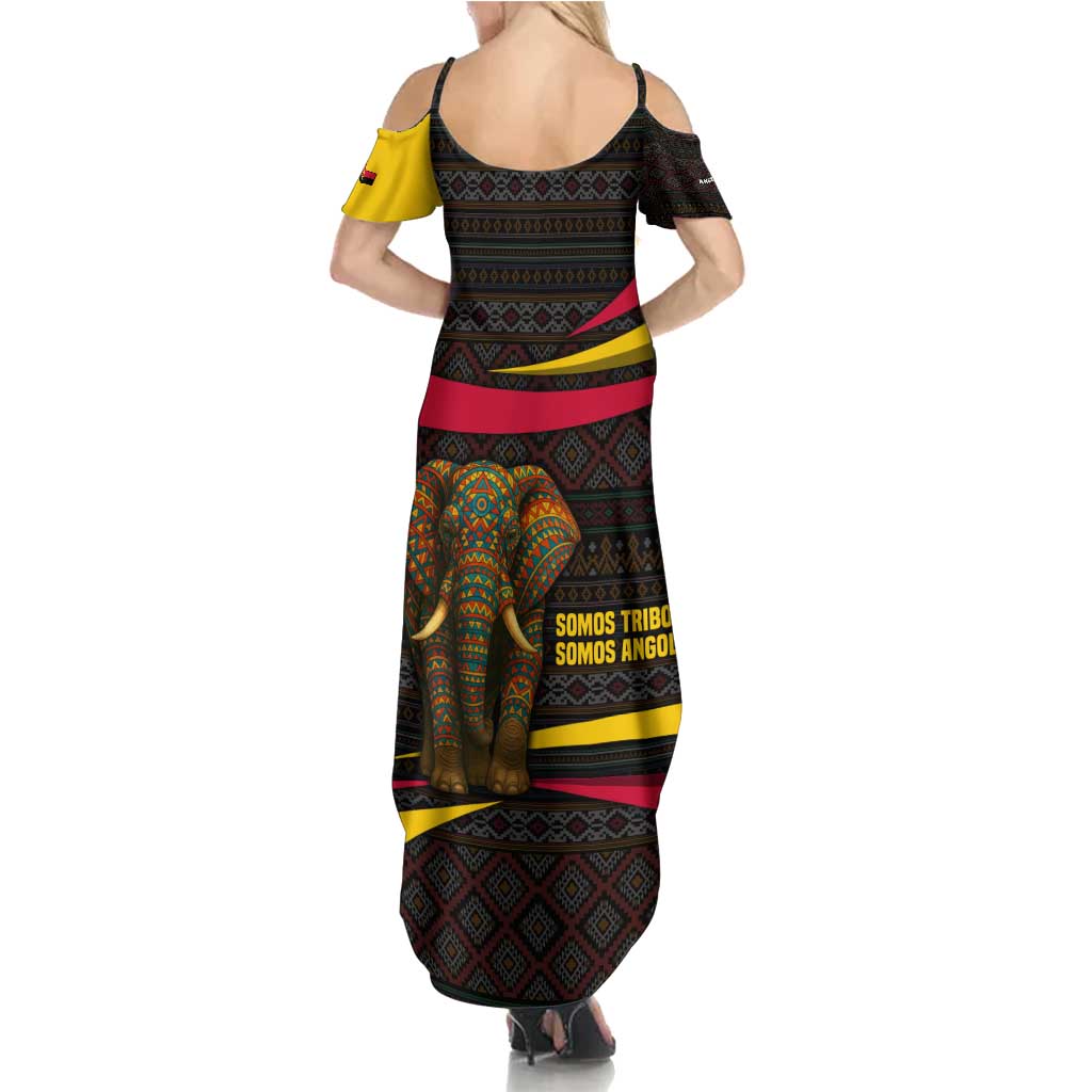 Angola Family Matching Summer Maxi Dress and Hawaiian Shirt with Red Black Yellow Tribal Design and Elephant - Wonder Print Shop