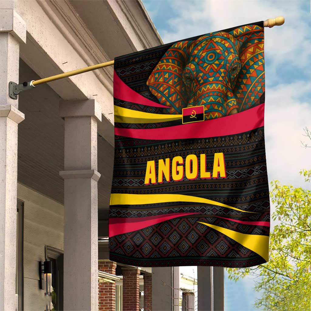 Angola Garden Flag with Red Black Yellow Tribal Design and Elephant - Wonder Print Shop