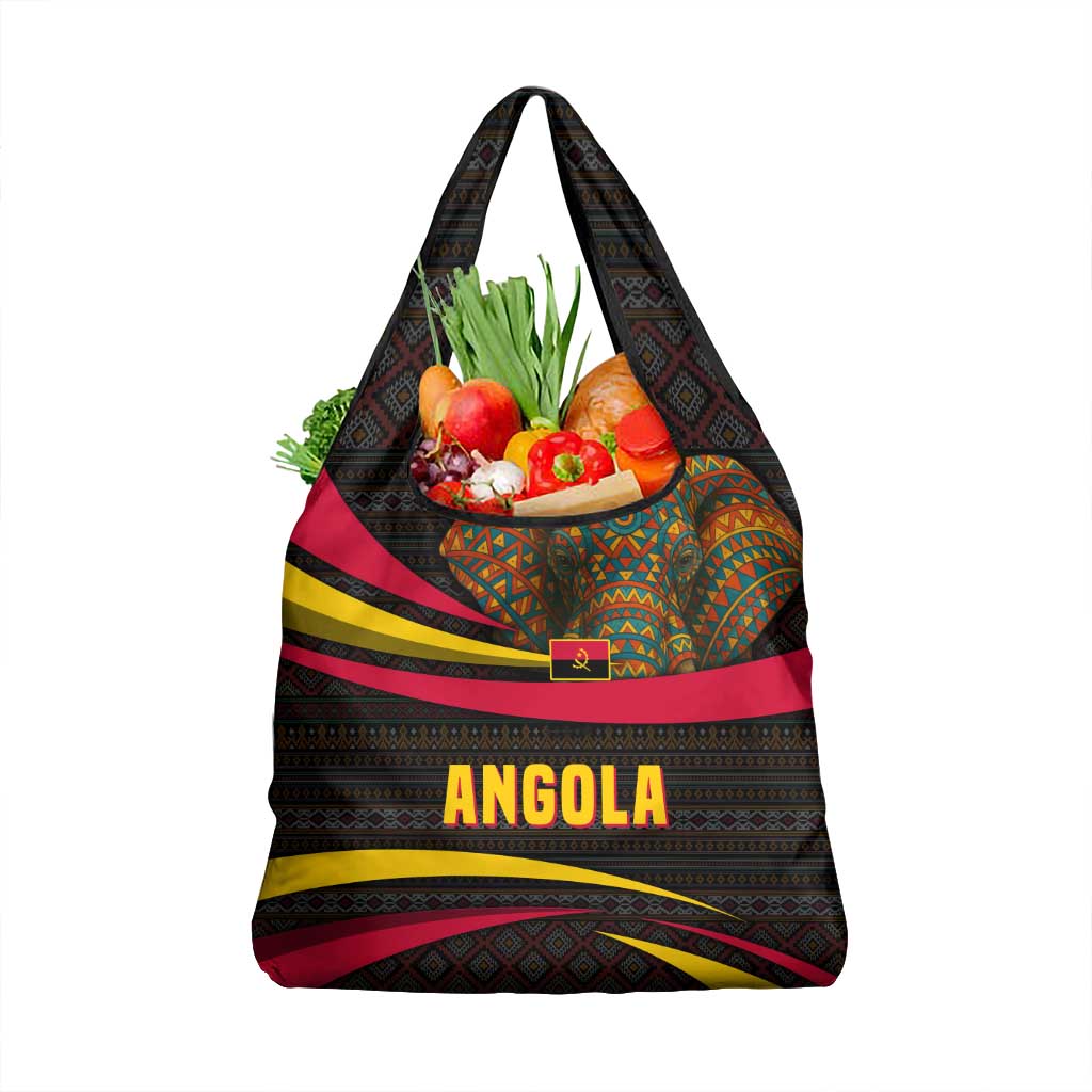 Angola Grocery Bag with Red Black Yellow Tribal Design and Elephant - Wonder Print Shop
