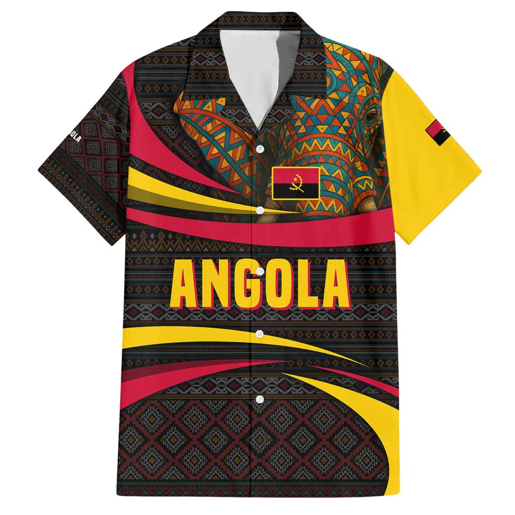 Angola Hawaiian Shirt with Red Black Yellow Tribal Design and Elephant - Wonder Print Shop