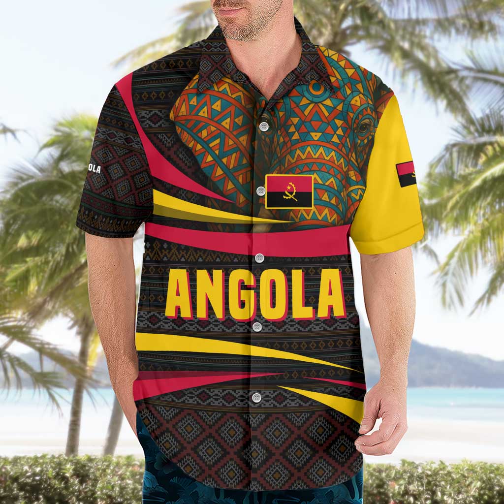 Angola Hawaiian Shirt with Red Black Yellow Tribal Design and Elephant - Wonder Print Shop