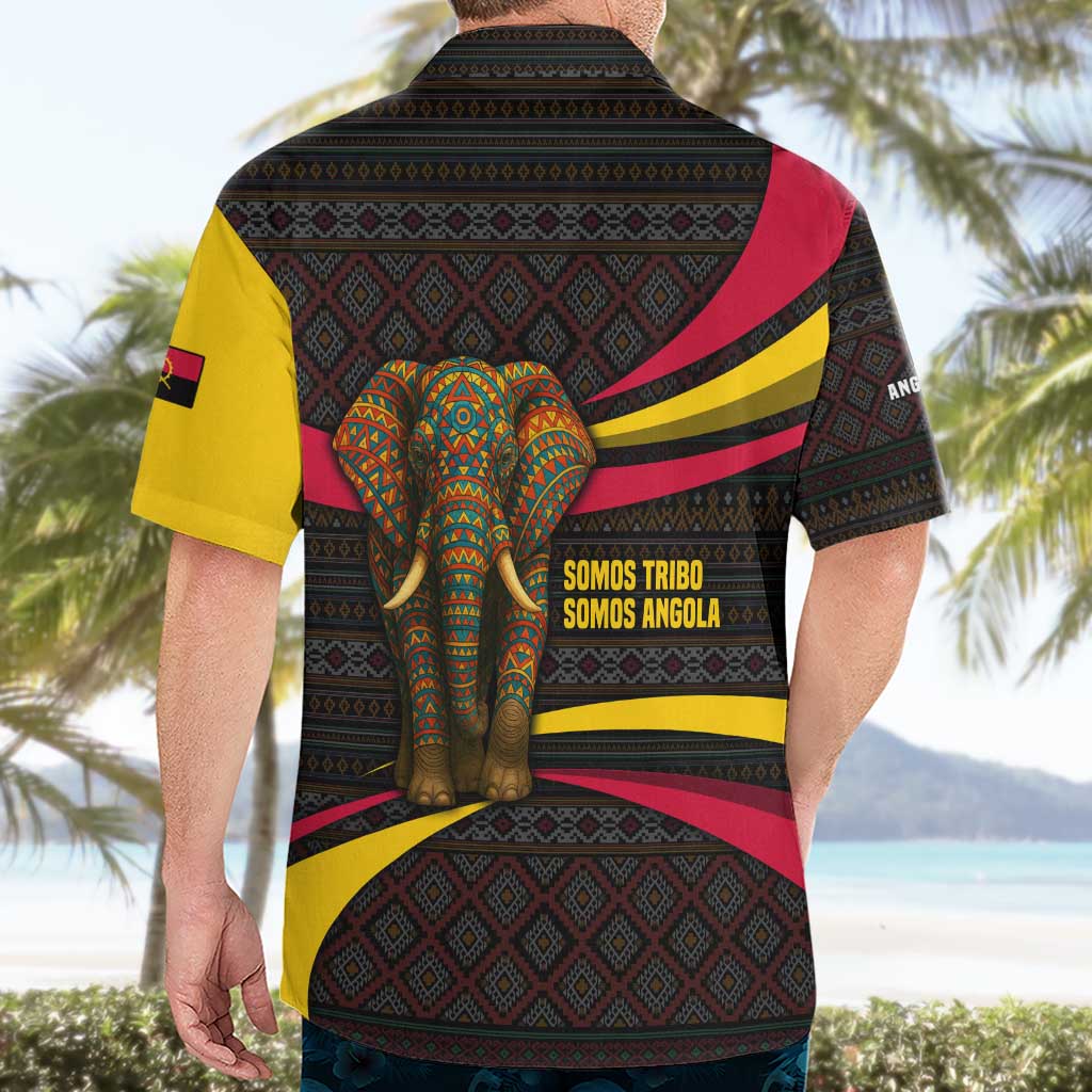 Angola Hawaiian Shirt with Red Black Yellow Tribal Design and Elephant - Wonder Print Shop
