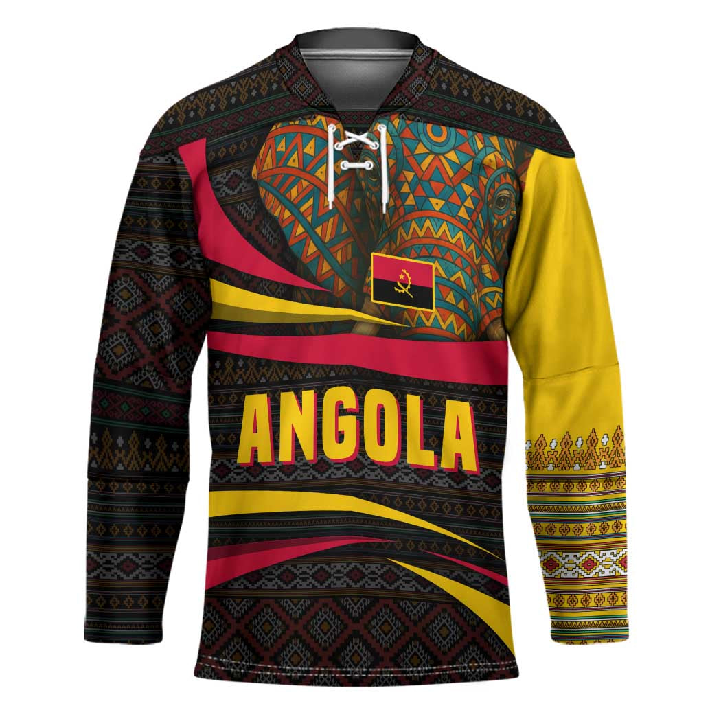 Angola Hockey Jersey with Red Black Yellow Tribal Design and Elephant - Wonder Print Shop