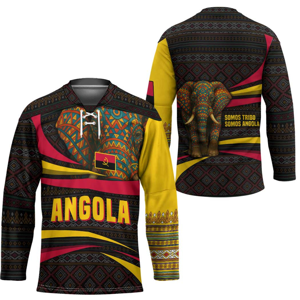 Angola Hockey Jersey with Red Black Yellow Tribal Design and Elephant - Wonder Print Shop