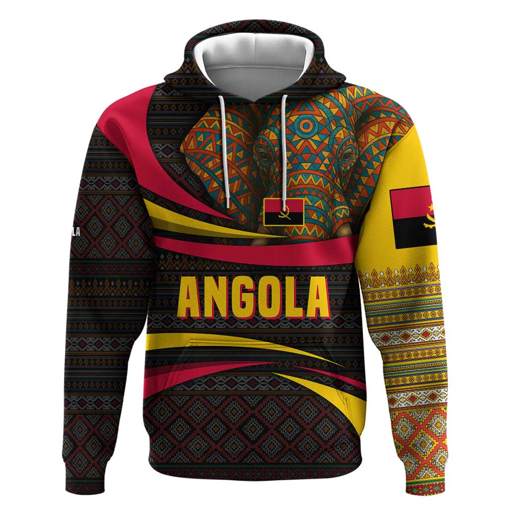 Angola Hoodie with Red Black Yellow Tribal Design and Elephant - Wonder Print Shop