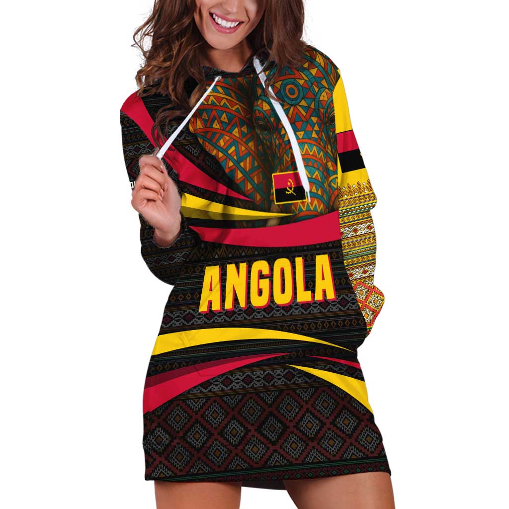Angola Hoodie Dress with Red Black Yellow Tribal Design and Elephant - Wonder Print Shop