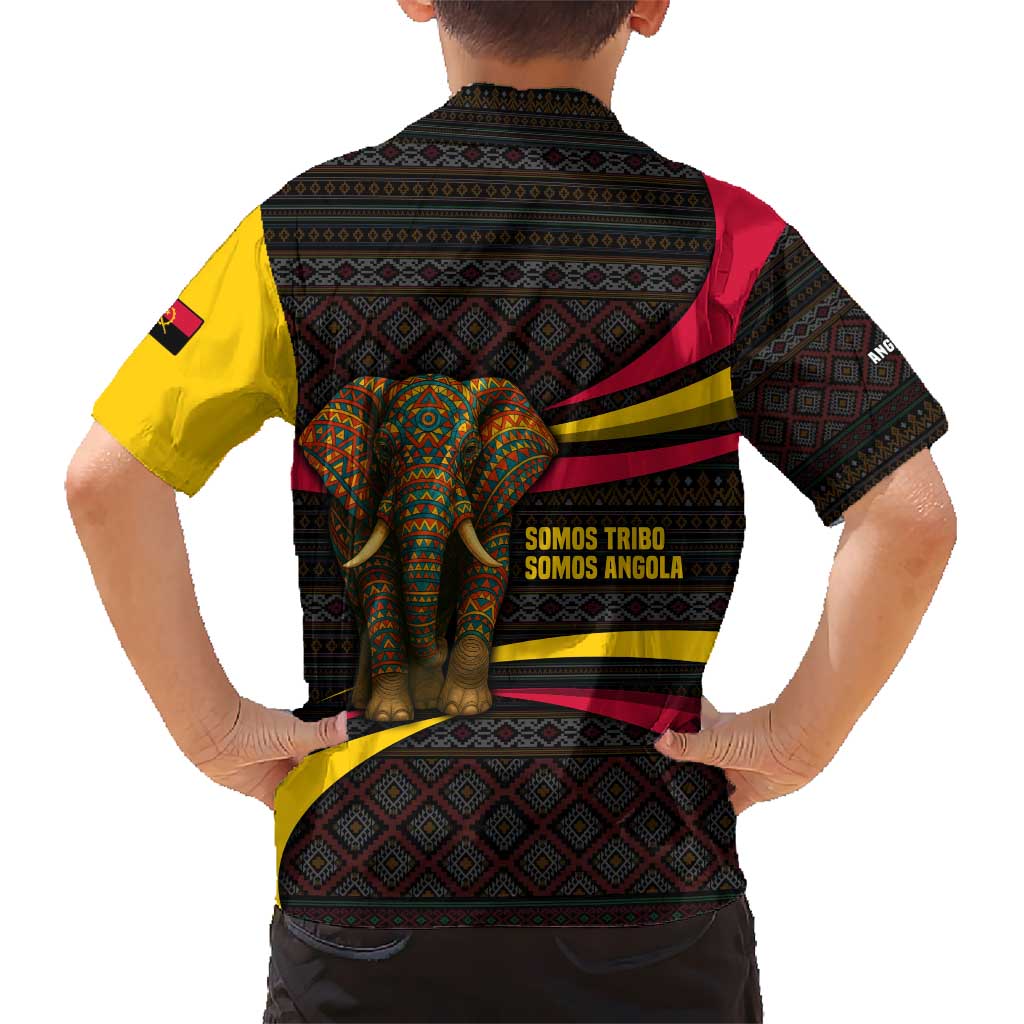 Angola Kid Hawaiian Shirt with Red Black Yellow Tribal Design and Elephant - Wonder Print Shop