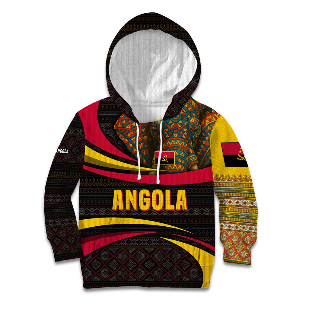 Angola Kid Hoodie with Red Black Yellow Tribal Design and Elephant - Wonder Print Shop