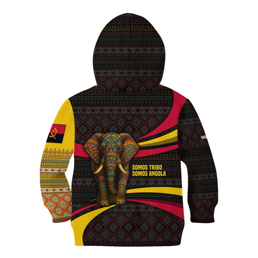 Angola Kid Hoodie with Red Black Yellow Tribal Design and Elephant - Wonder Print Shop