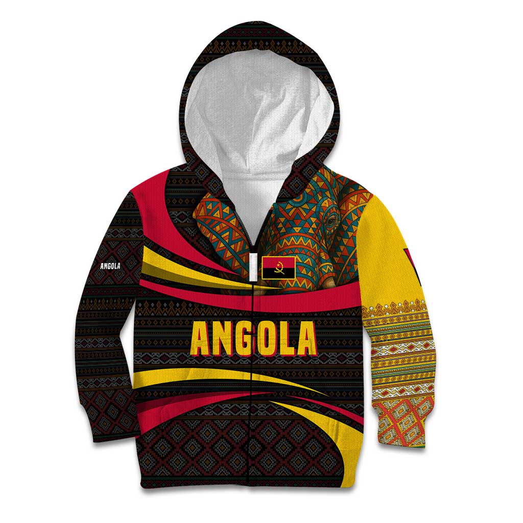 Angola Kid Hoodie with Red Black Yellow Tribal Design and Elephant - Wonder Print Shop