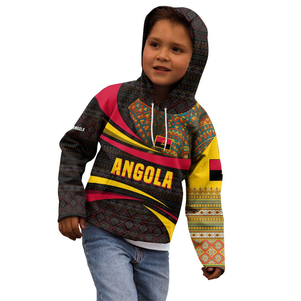 Angola Kid Hoodie with Red Black Yellow Tribal Design and Elephant - Wonder Print Shop