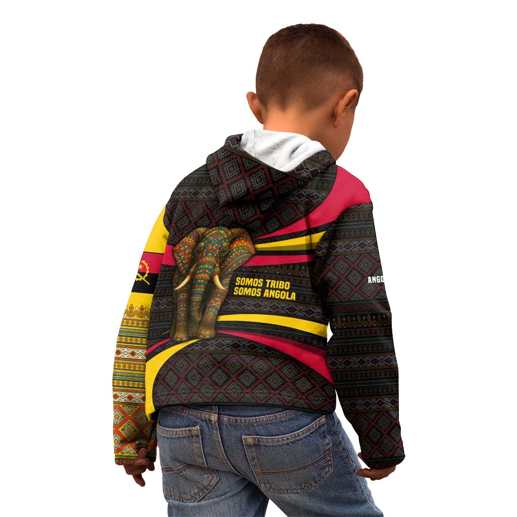 Angola Kid Hoodie with Red Black Yellow Tribal Design and Elephant - Wonder Print Shop
