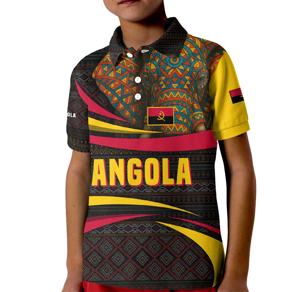 Angola Kid Polo Shirt with Red Black Yellow Tribal Design and Elephant - Wonder Print Shop
