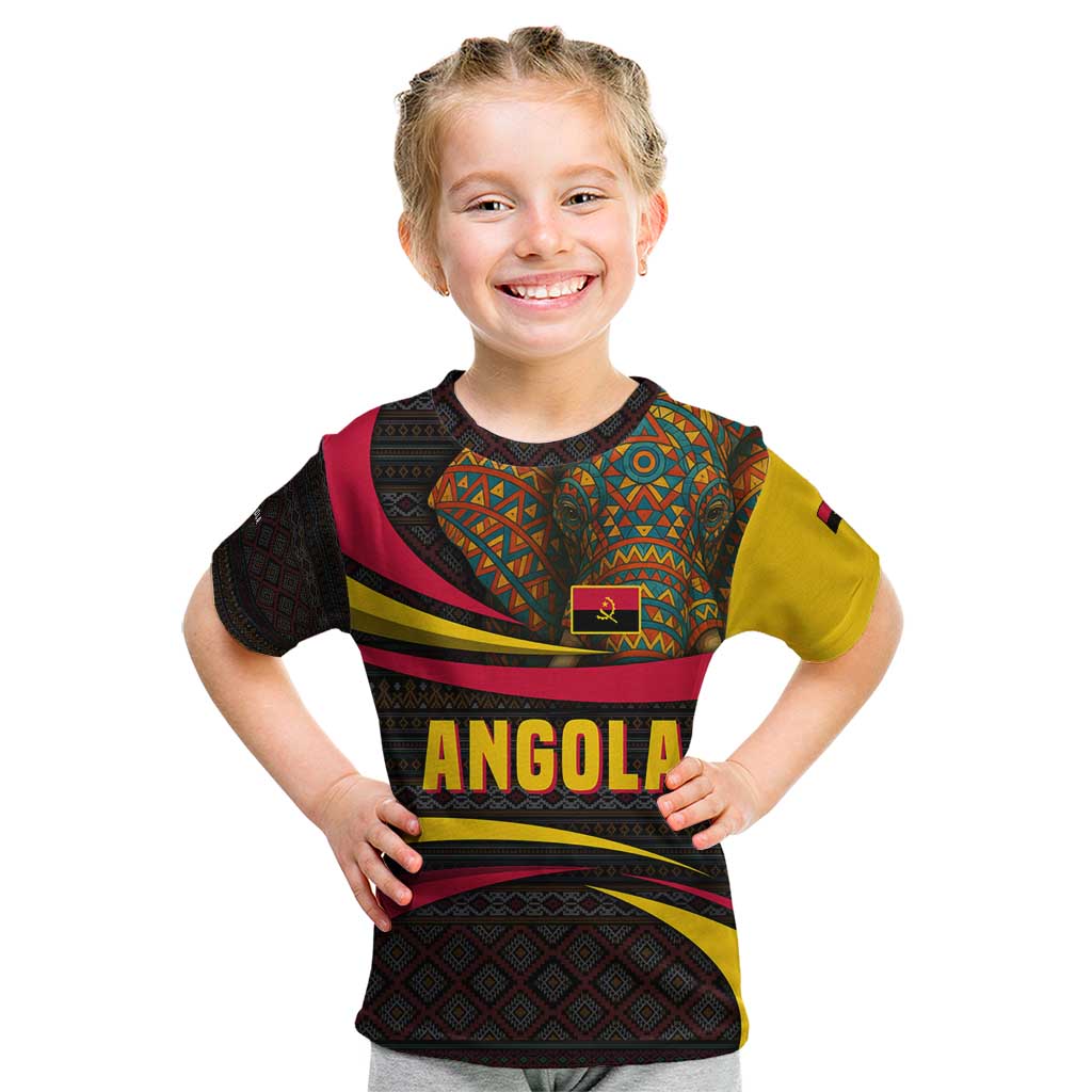 Angola Kid T Shirt with Red Black Yellow Tribal Design and Elephant - Wonder Print Shop