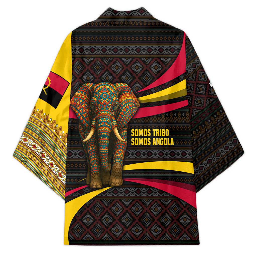 Angola Kimono with Red Black Yellow Tribal Design and Elephant - Wonder Print Shop