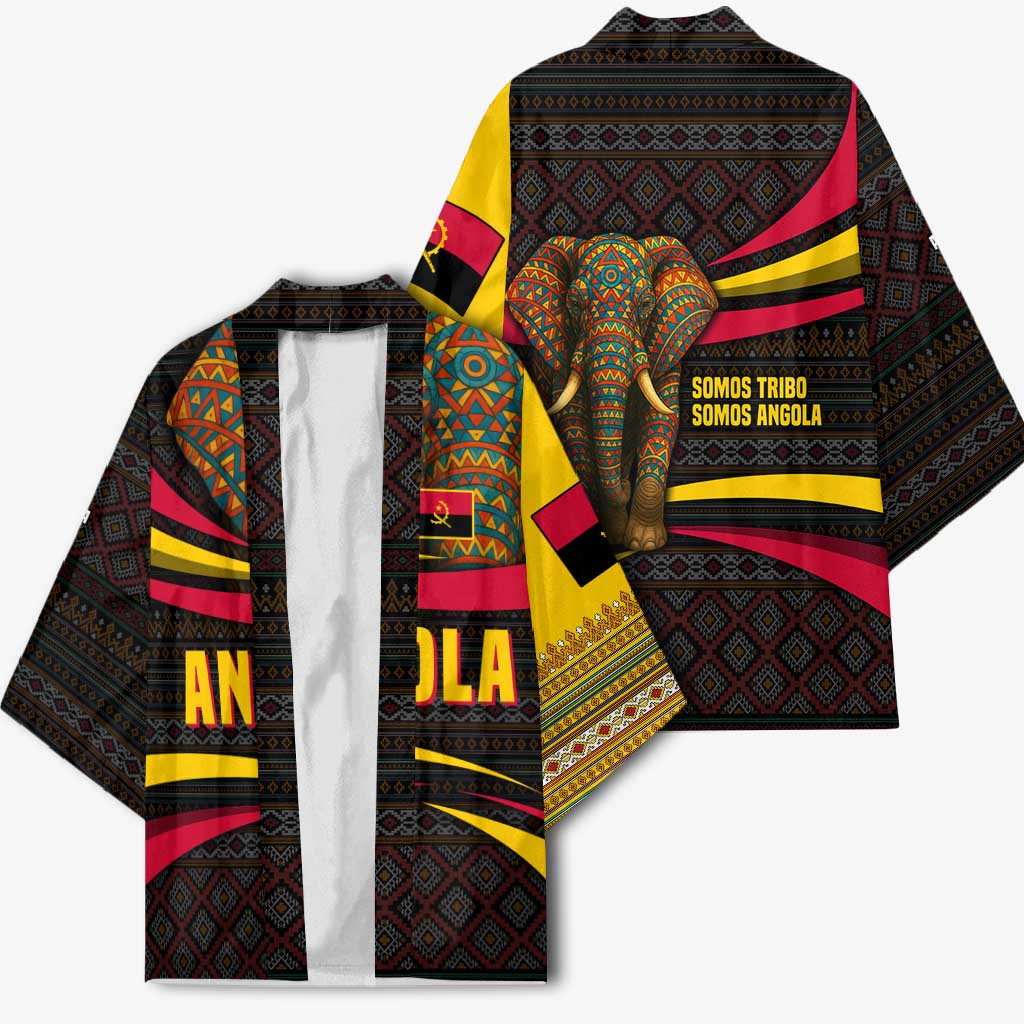 Angola Kimono with Red Black Yellow Tribal Design and Elephant - Wonder Print Shop